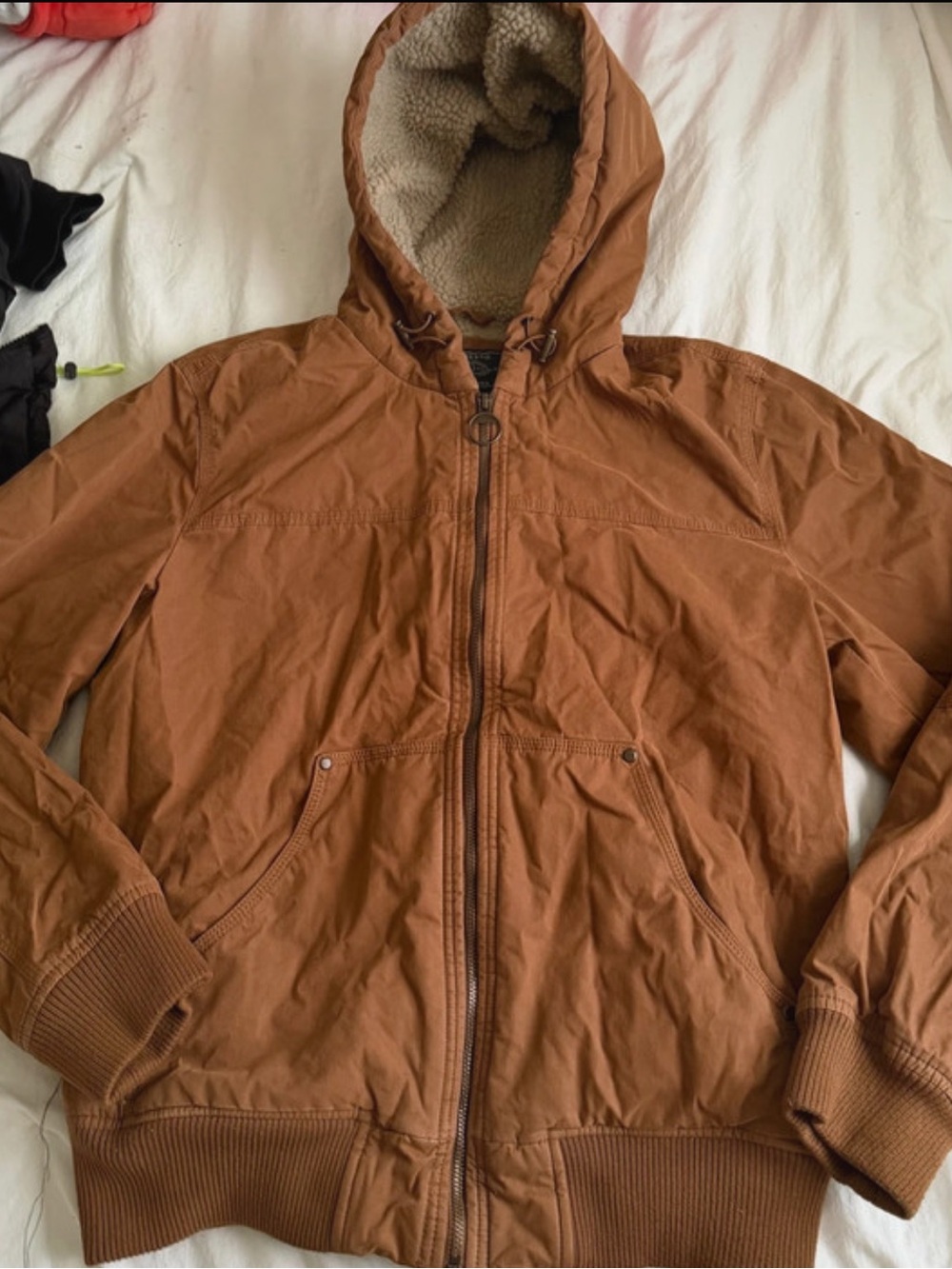 G.H. Bass & Co. Brown Hooded Sherpa-Lined Bomber Jacket